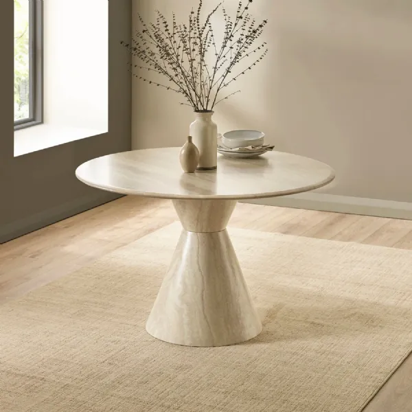 Verona 120cm Round Pedestal 4 Seater Dining Table Cream Marble Effect