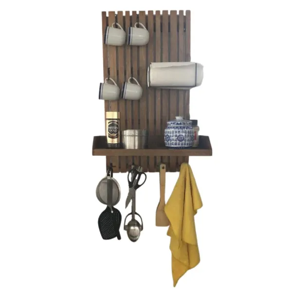 Solid Mango Wood Versatile Hanging Kitchen Rack with Multi Functional Storage