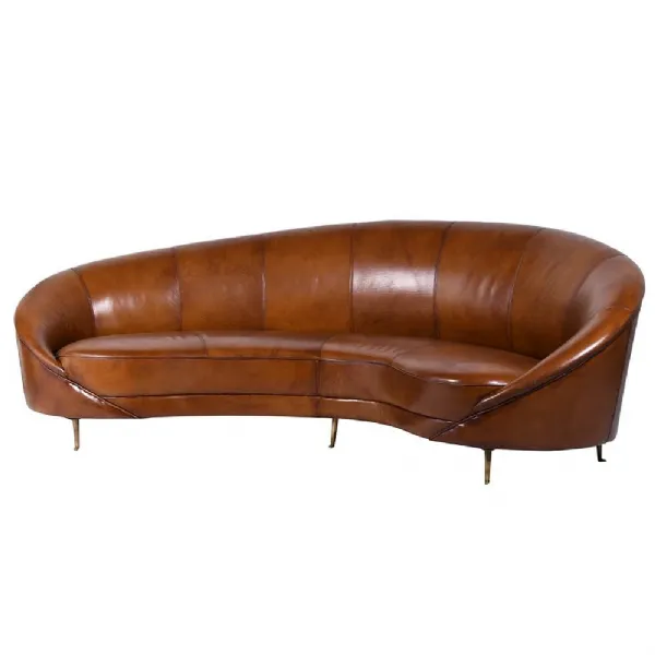 Ital Leather Curve Brn Sofa