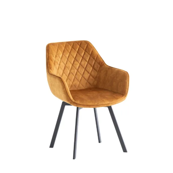 Antique Gold Velvet Swivel Dining Chair Black Metal Legs