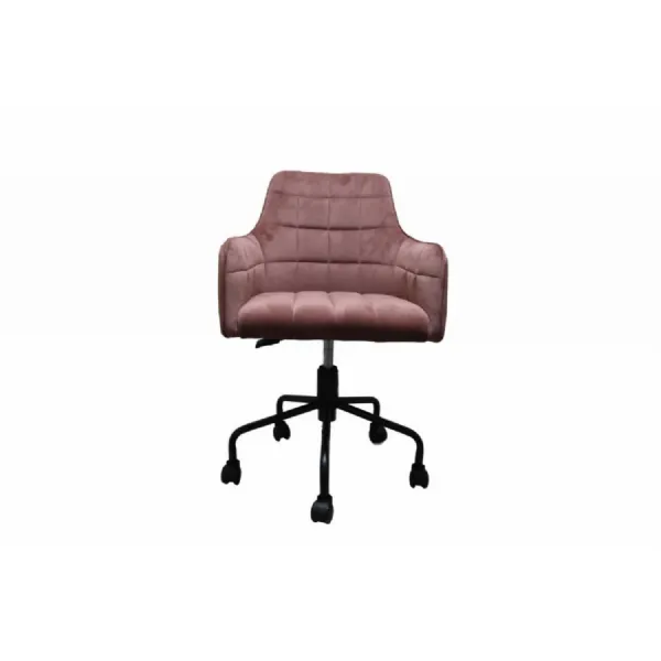 Modern Blush Pink Velvet Swivel Office Chair Black Base