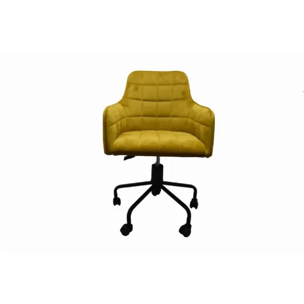 Mustard Velvet Quilted Design Swivel Office Chair Black Base