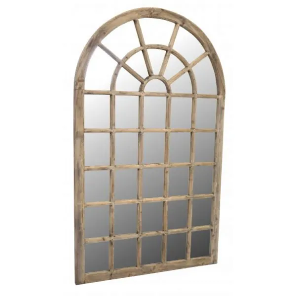 Vintage Natural Wood Finish Small Arched Window Mirror