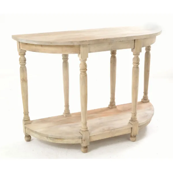 Vintage Style Solid Wood Small Half Moon Console Table with Lower Shelf