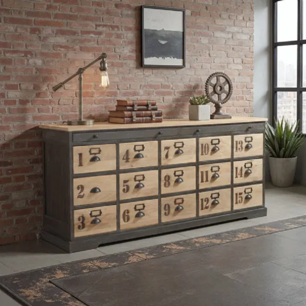 Vintage Industrial 15 Drawer Sideboard