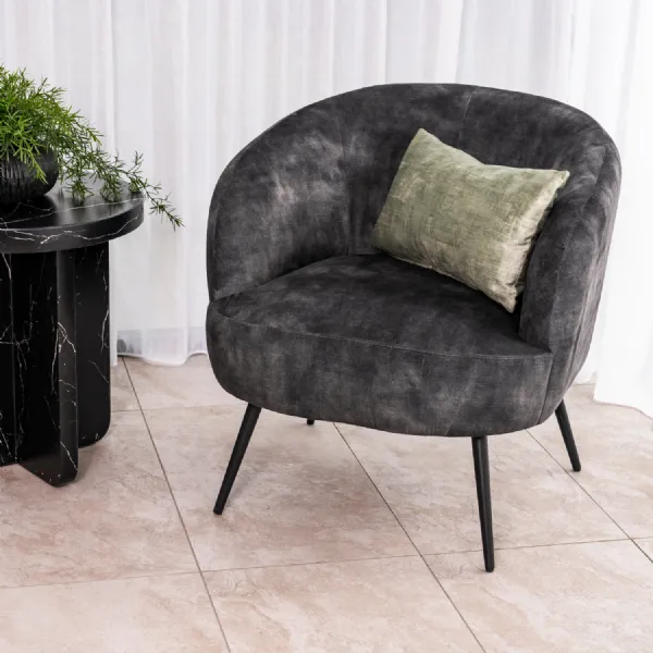Modern Charcoal Velvet Occasional Chair with Curved Backrest