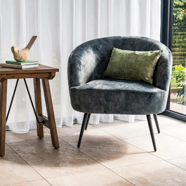 Modern Green Velvet Occasional Chair with Curved Backrest