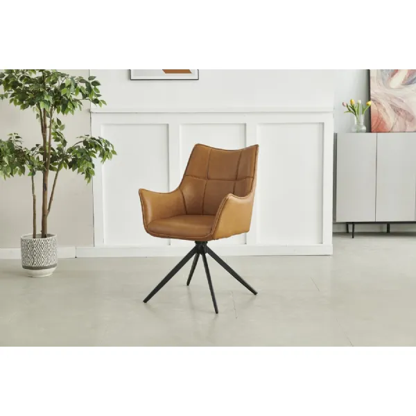 Tan Brown Leather Effect Wing Back Dining Armchair