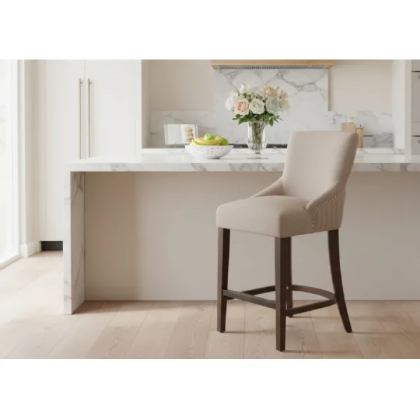 Modern Hazelnut Velvet Upholstered Walnut Bar Stool