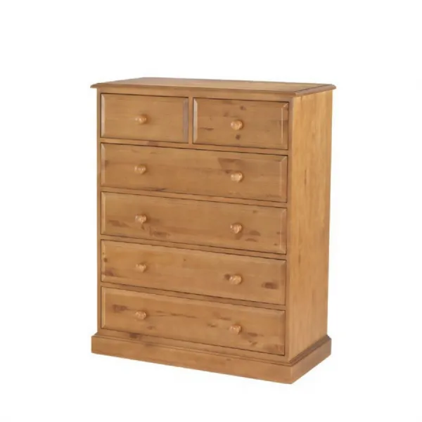Traditional Style Natural Solid Pine Wood 6 Drawer Chest