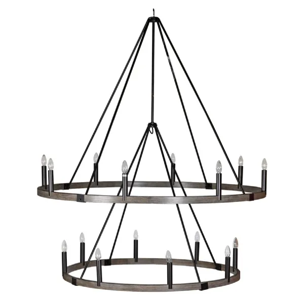 16 Bulb Bronze 2 Tier Hoop Chandelier