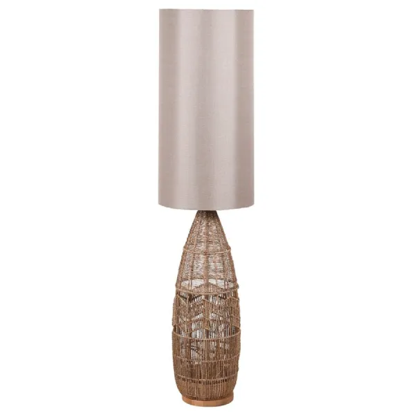 Woven Husk Floor Lamp with Linen Shade