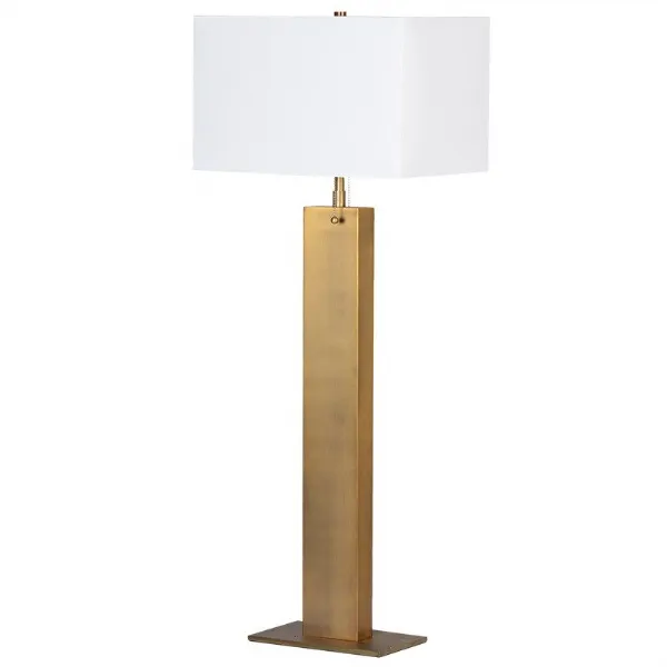 Modern Tall Column Gold Table Lamp With Rectangular Shade