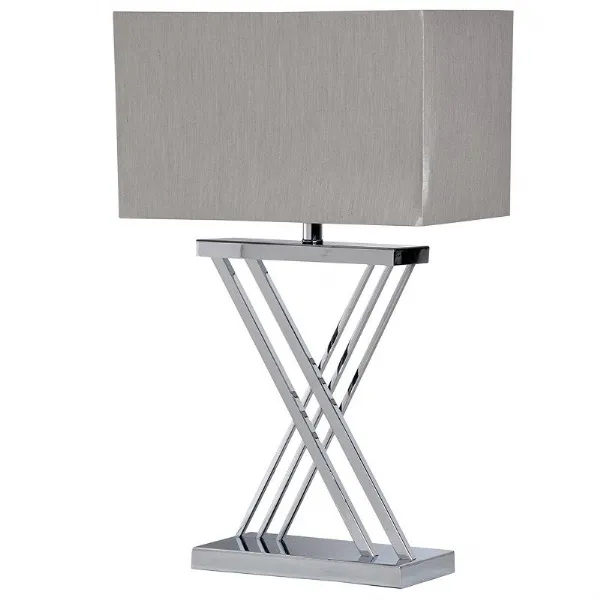Modern Chrome Cross Stem Table Lamp With Light Shade