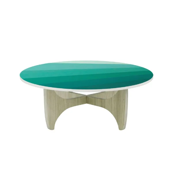 Modern Blue Round Resin Top Batwing Coffee Table with Wooden Base