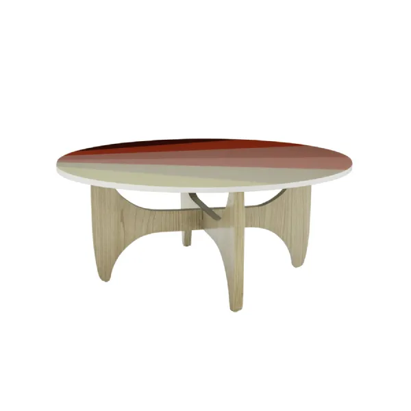 Modern Pink Round Resin Top Batwing Coffee Table with Wooden Base
