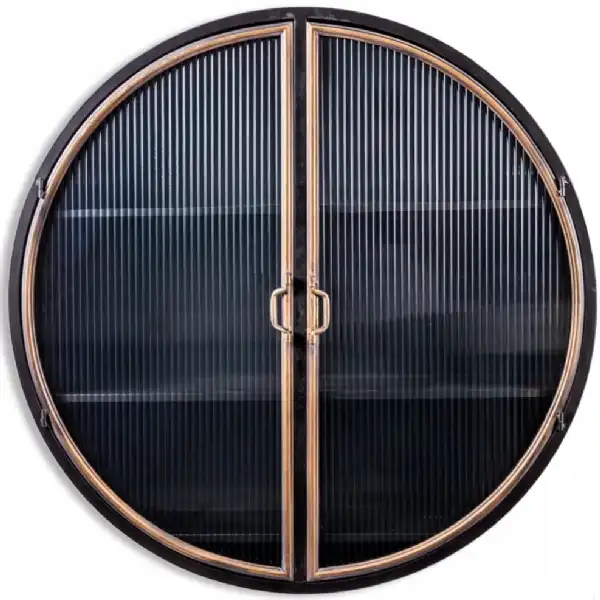 Black Antique Gold 2 Door Round Wall Cabinet