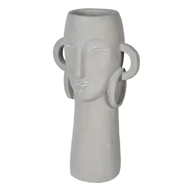 Grey Cement Face with Earrings Vase