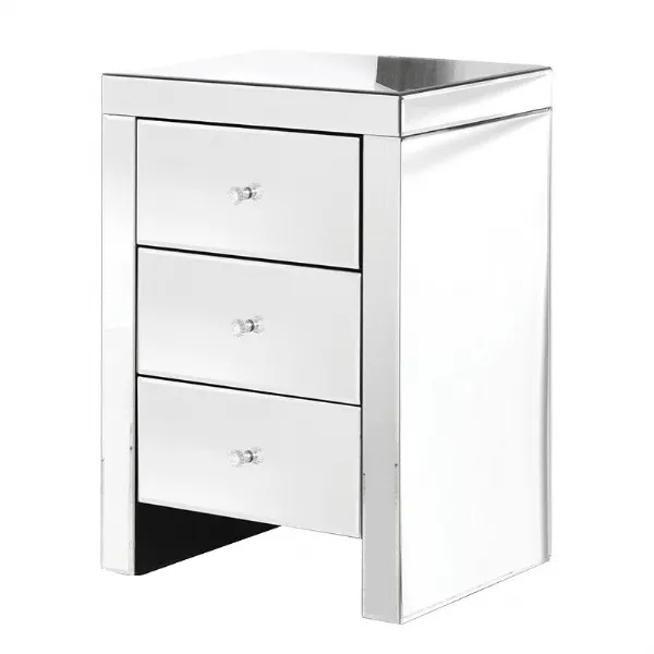 Venetian Glass Modern 3 Drawer Mirrored Bedside Table