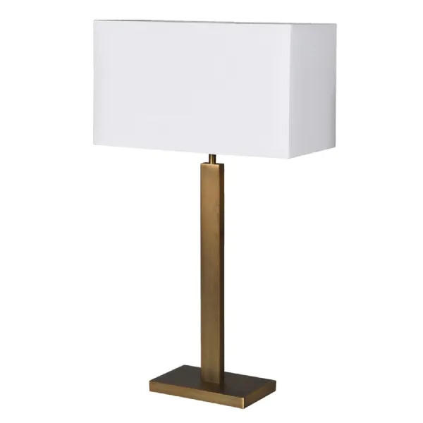 Rustic Gold Rectangular Table Lamp with Linen Shade