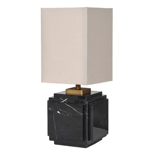 Black Marble Square Base Lamp with Linen Shade