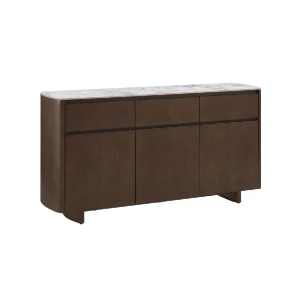 Grey Smoked Wood Large 3 Door Sideboard Marble Effect Top