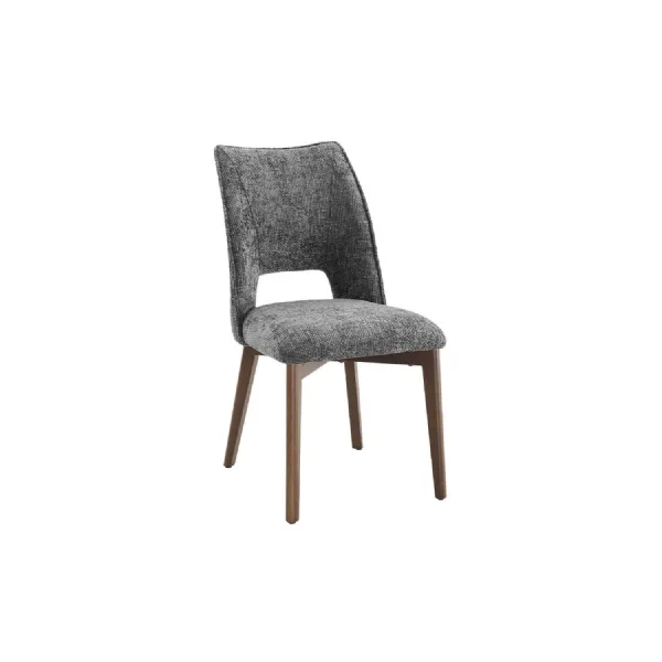 Dark Grey Fabric Padded Dining Chair with Wooden Legs
