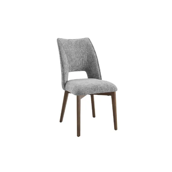 Light Grey Fabric Padded Dining Chair with Wooden Legs