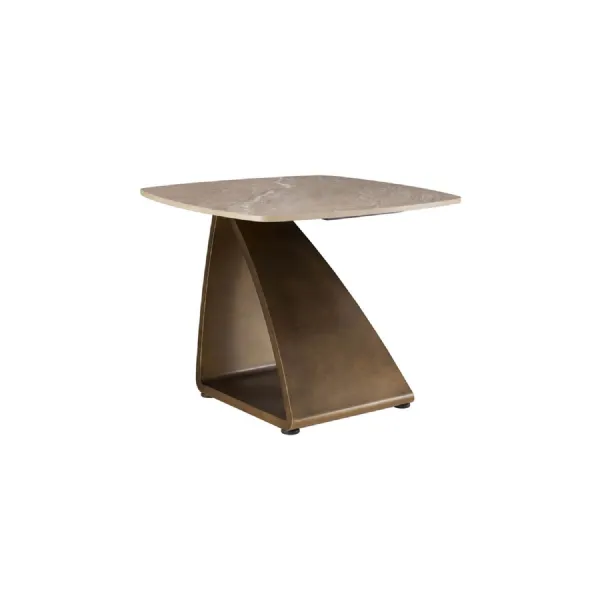 Brown Sintered Stone Top Lamp Table with Geometric Base