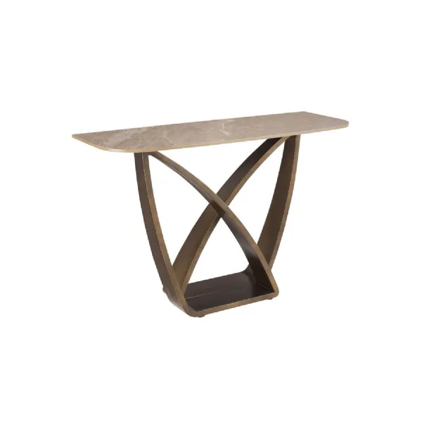 Brown Marble Effect Top Console Table with Metal Base