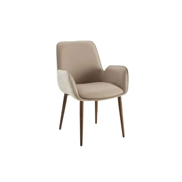 Mocha Fabric and Leather Dining Chair with Brushed Metal Legs