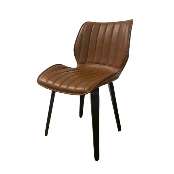 Modern Tan Vegan Leather Padded Seat Dining Chair with Black Wooden Legs