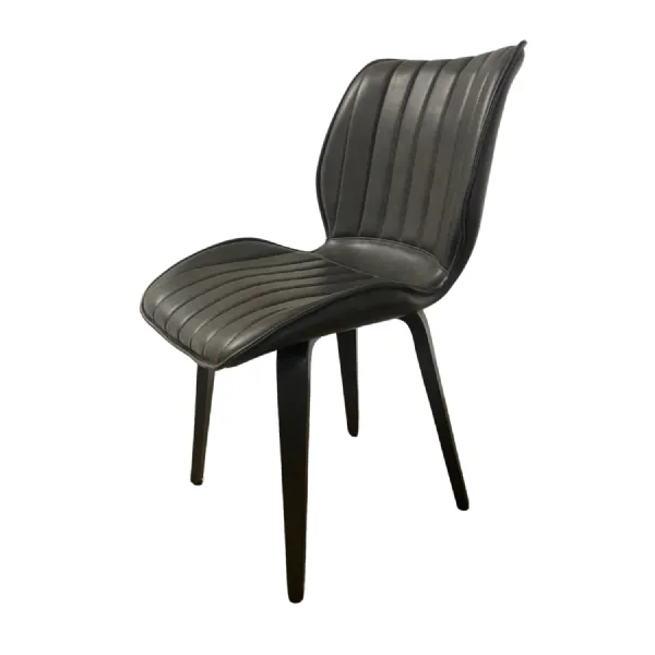 Modern Grey Vegan Leather Padded Seat Dining Chair with Black Wooden Legs