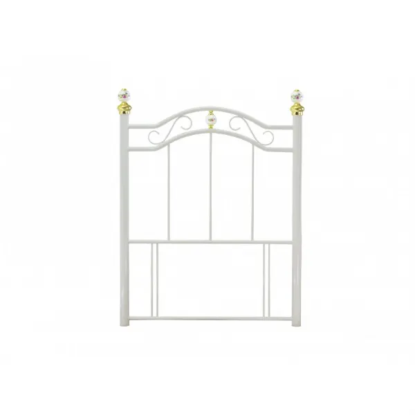 Metal Headboard in White Gloss with Gold Knobs 3ft Single