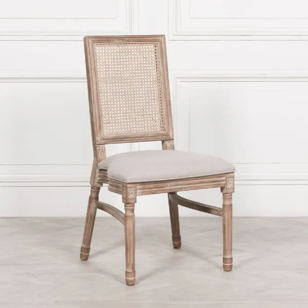 Wooden Upholstered Square Rattan Back Dining Chair