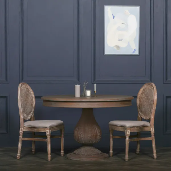 Dark Reclaimed Wood Small Round Pedestal Dining Table 120cm