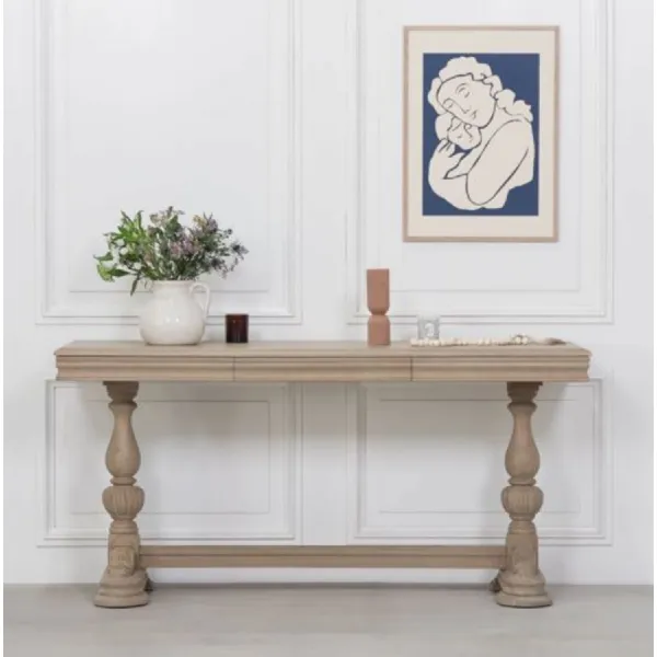 Carved Wood Console with Drawer