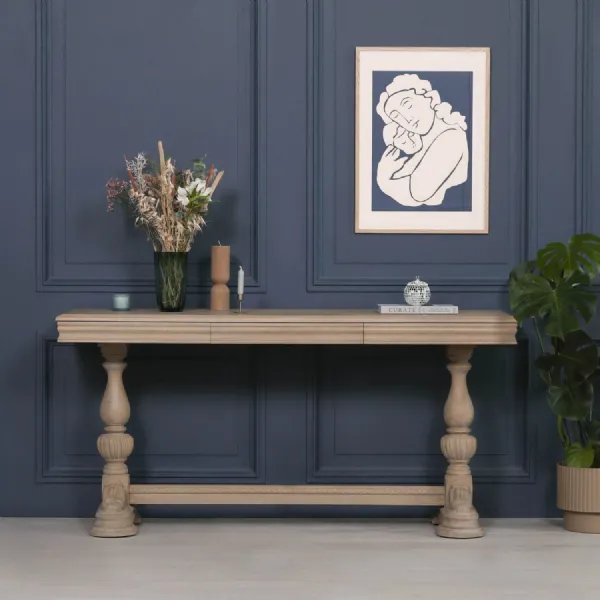 Rustic White Wood Console Table with Drawer