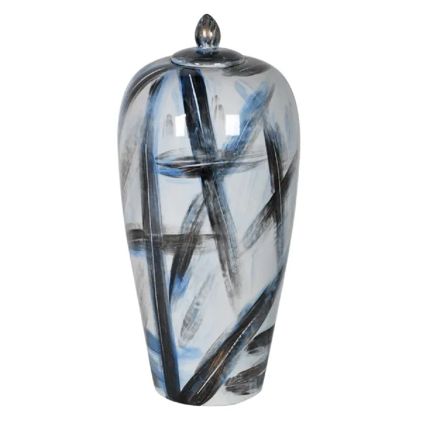 Large Blue and Black Streaks Lidded Jar