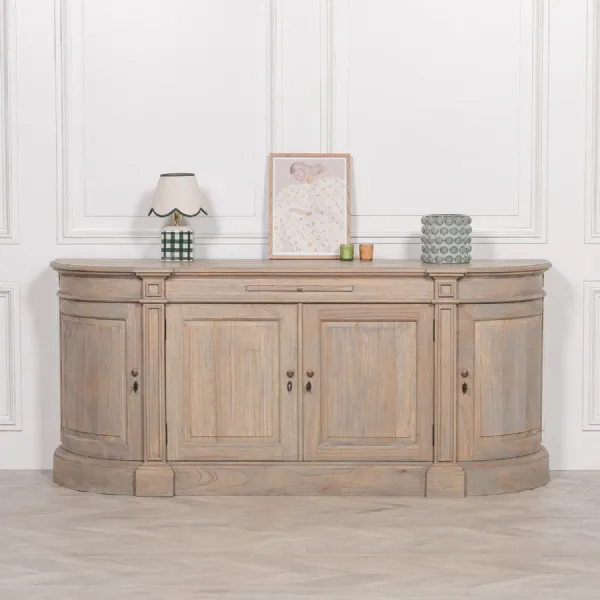 Rustic White Washed Wooden Large 4 Door Sideboard