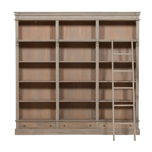 Large Wood Bookcase With Ladder