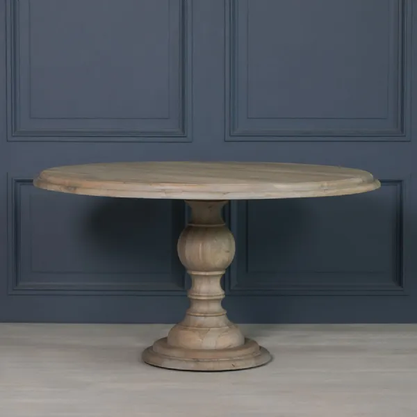 Rustic Mango Wood Round Dining Table Columned Base 147cm