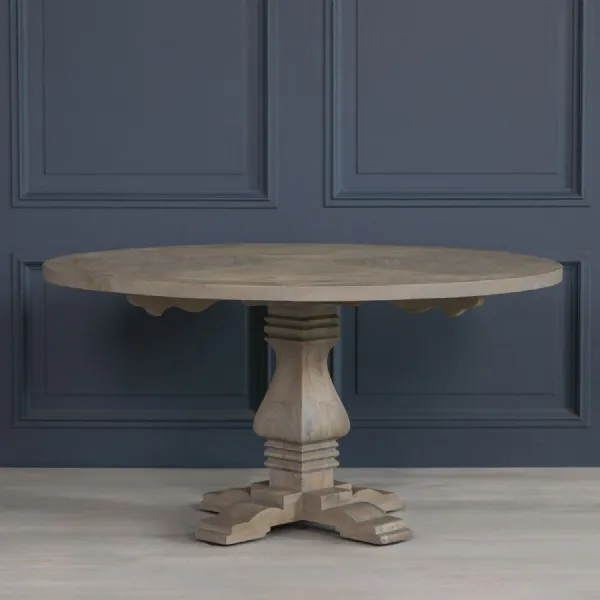 Rustic Wood Round Pedestal Dining Table 151.5cm