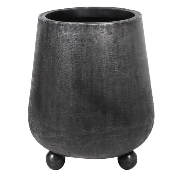 Large Black Round Footed Planter