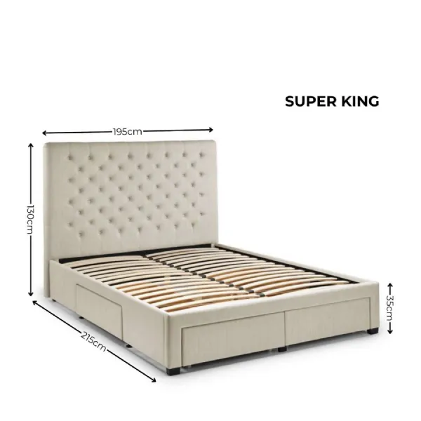 Wilton 4 Drawer 180cm Superking Bed Oatmeal Beige Linen