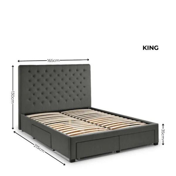 Wilton 4 Drawer 150cm King Bed Dark Grey Linen