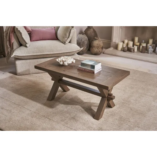 Rustic Natural Finish Solid Pine Rectangular Coffee Table