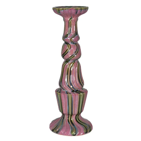 Hand Painted Large Pink and Green Candle Holder