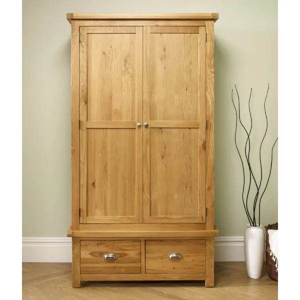 Brown Oak Tall 200cm 2 Door 2 Drawer Double Wardrobe