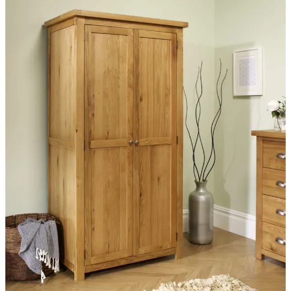Rustic Brown Oak 2 Door Double Hanging Wardrobe